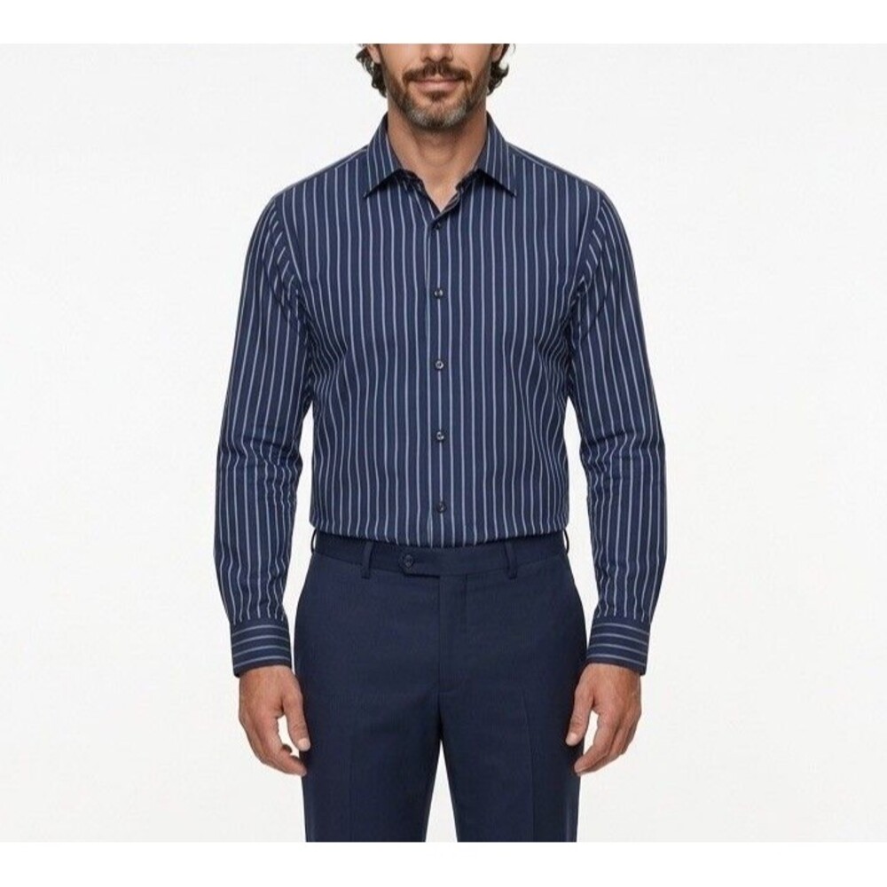 Men’s Apt 9 Button Up Casual Shirt Long Sleeve Size XL Navy Blue Striped